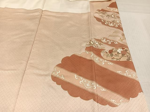 平和屋着物●吉澤友禅 色留袖 駒刺繍 地紙花文 金彩 反端付き 正絹 逸品 AABL1212ph