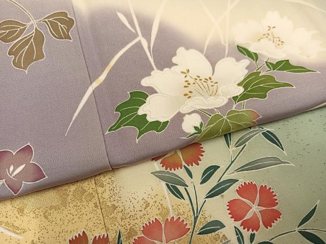 平和屋着物●銀座もとじ 訪問着 草花文 暈し染め 金彩 丹後ちりめん 反端付き 正絹 逸品 AABL1214ph
