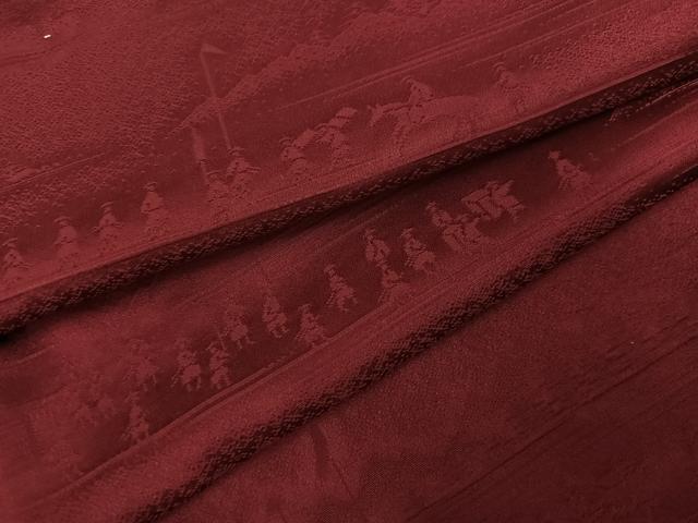 平和屋着物●上質な色無地 人物地紋 小豆色 正絹 逸品 未使用 AABL1218ph