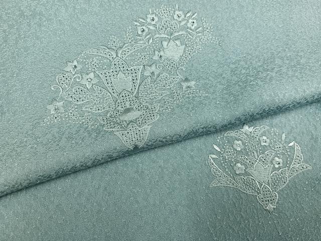 平和屋着物●無地絵羽訪問着 中国三大刺繍 スワトウ刺繍 汕頭刺繍 総刺繍 舞花文 色無地 秘色色 正絹 逸品 AABL1220ph