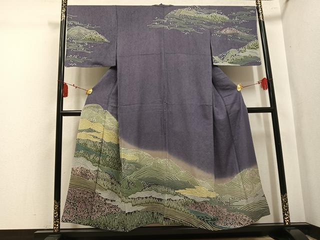 平和屋着物●訪問着 おぼろ染め 襲ね絞り 遠山草花文 暈し染め 金通し地 正絹 逸品 未使用 AABL1225ph