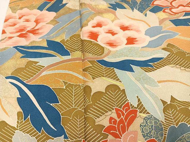 平和屋着物●豪華振袖 駒刺繍 草花文 金彩 正絹 逸品 AABL1226ph