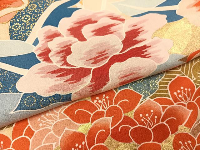 平和屋着物●豪華振袖 駒刺繍 草花文 金彩 正絹 逸品 AABL1226ph