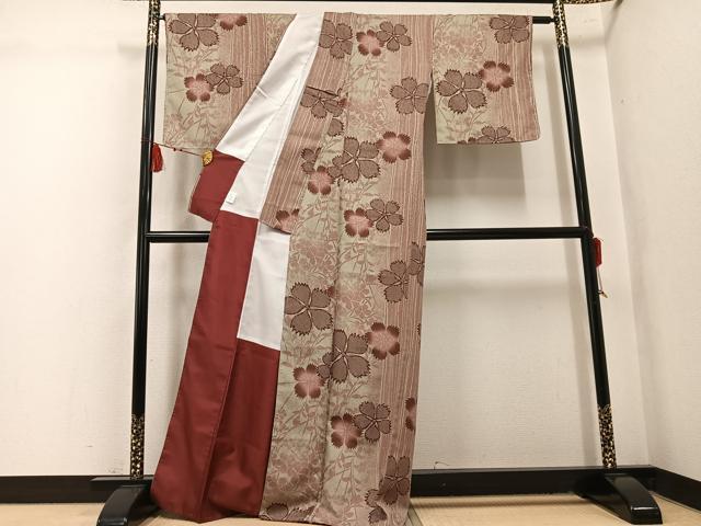 平和屋着物●小紋 舞花文 洗える着物 未使用 AABL1242ph