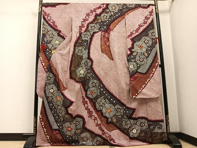 平和屋着物●豪華振袖 絞り 駒刺繍 舞花文 金彩 三越扱い 正絹 逸品 AABL1248ph