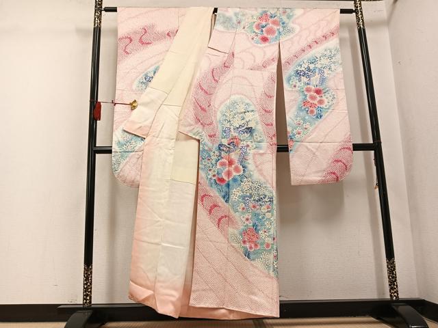 平和屋着物●豪華振袖 絞り 御所車花文 正絹 逸品 AABL1269ph