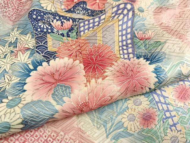 平和屋着物●豪華振袖 絞り 御所車花文 正絹 逸品 AABL1269ph