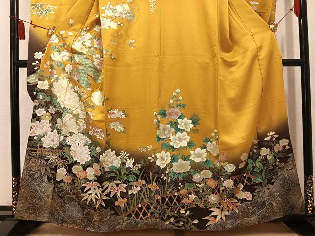 平和屋着物●豪華振袖 草花文 暈し染め 金銀彩 銀通し地 正絹 逸品 AABL1271ph