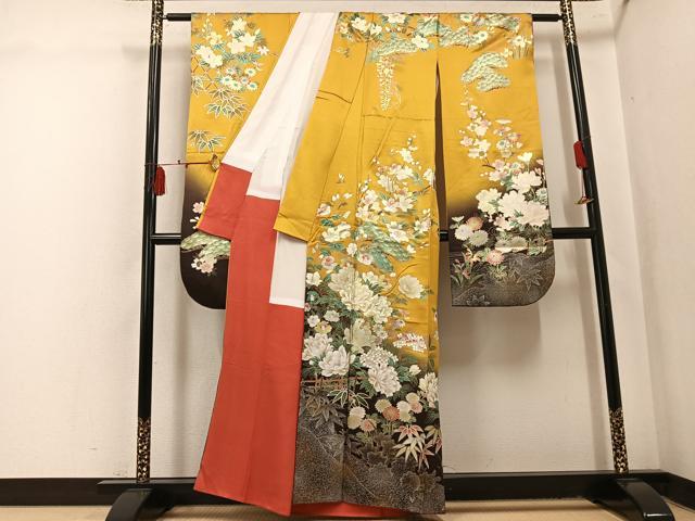 平和屋着物●豪華振袖 草花文 暈し染め 金銀彩 銀通し地 正絹 逸品 AABL1271ph