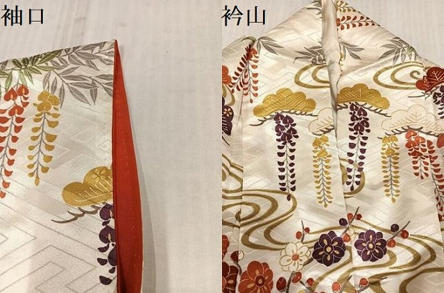 平和屋着物●豪華振袖 駒刺繍 檜扇草花文 金彩 正絹 逸品 AABL1272ph