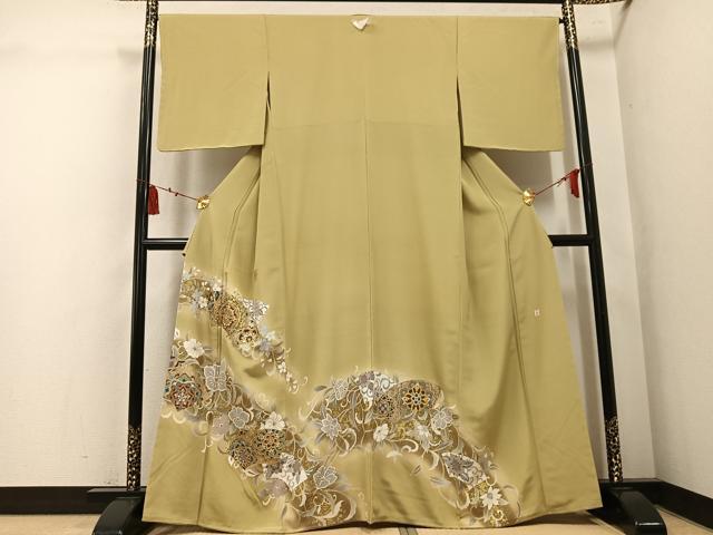 平和屋着物●豪華色留袖 作家物 駒刺繍 地紙花唐草文 暈し染め 金彩 正絹 逸品 AABL1279ph