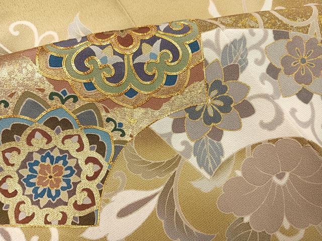 平和屋着物●豪華色留袖 作家物 駒刺繍 地紙花唐草文 暈し染め 金彩 正絹 逸品 AABL1279ph