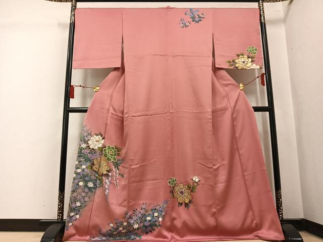 平和屋着物●訪問着 駒刺繍 草花文 暈し染め 金彩 正絹 逸品 AABL1280ph