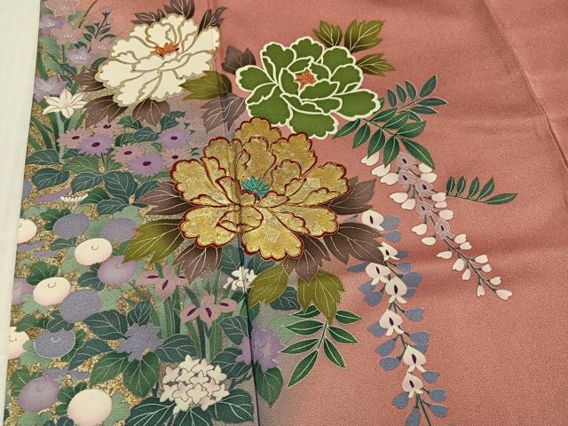 平和屋着物●訪問着 駒刺繍 草花文 暈し染め 金彩 正絹 逸品 AABL1280ph