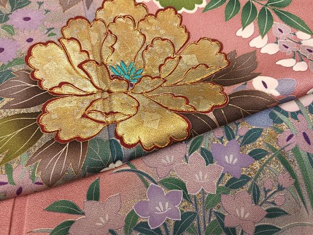 平和屋着物●訪問着 駒刺繍 草花文 暈し染め 金彩 正絹 逸品 AABL1280ph