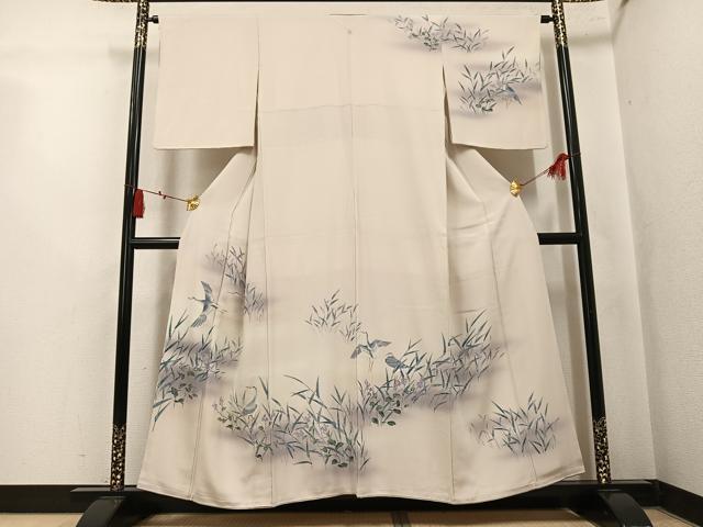 平和屋着物●訪問着 友禅 群れ鶴草花文 暈し染め 正絹 逸品 AABL1283ph