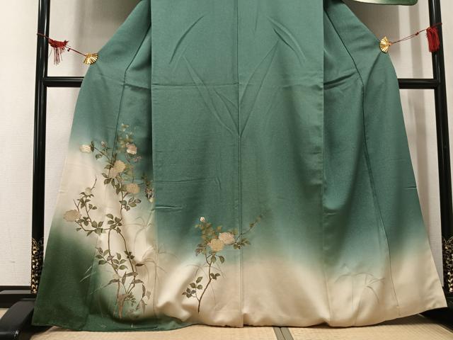 平和屋着物●訪問着 螺鈿 花蝶文 暈し染め 金彩 銀通し地 正絹 逸品 AABL1285ph