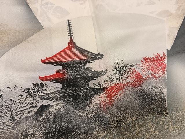 平和屋着物●日展作家 山本唯与志 レリーフ染 色留袖 地紙風景文 暈し染め 金彩 銀通し地 正絹 逸品 AABL1290ph