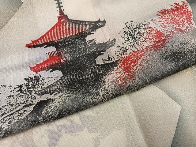 平和屋着物●日展作家 山本唯与志 レリーフ染 色留袖 地紙風景文 暈し染め 金彩 銀通し地 正絹 逸品 AABL1290ph