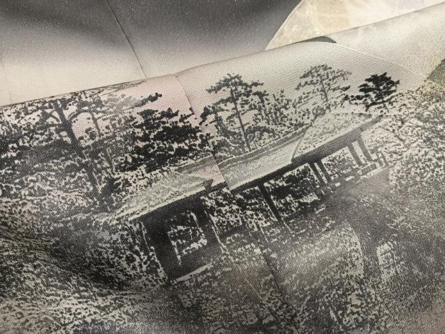 平和屋着物●日展作家 山本唯与志 レリーフ染 色留袖 地紙風景文 暈し染め 金彩 銀通し地 正絹 逸品 AABL1290ph