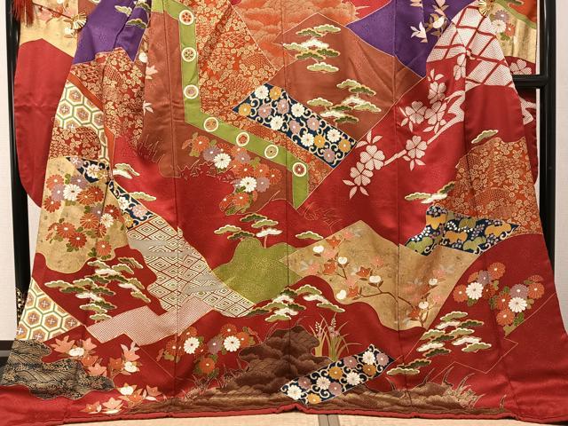 平和屋着物●豪華振袖 草花文 金彩 ロング丈 正絹 逸品 AABL1296ph