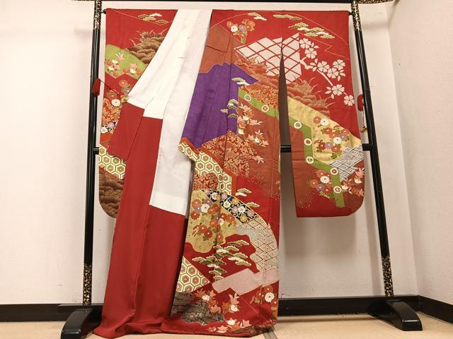 平和屋着物●豪華振袖 草花文 金彩 ロング丈 正絹 逸品 AABL1296ph