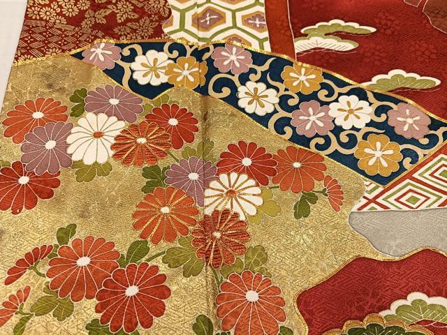 平和屋着物●豪華振袖 草花文 金彩 ロング丈 正絹 逸品 AABL1296ph