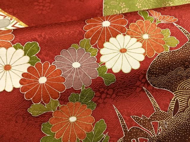 平和屋着物●豪華振袖 草花文 金彩 ロング丈 正絹 逸品 AABL1296ph