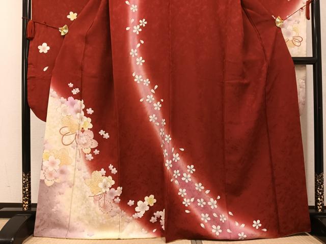 平和屋着物●豪華振袖 舞桜文 暈し染め 金彩 正絹 逸品 AABL1302ph