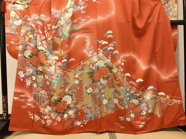 平和屋着物●豪華振袖 草花文 暈し染め 金彩 正絹 逸品 AABL1304ph