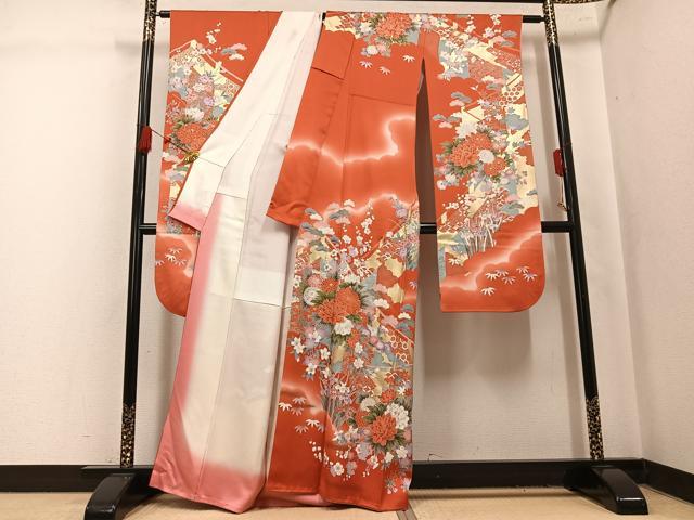 平和屋着物●豪華振袖 草花文 暈し染め 金彩 正絹 逸品 AABL1304ph