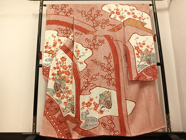 平和屋着物●豪華振袖 総絞り 御所車花文 金彩 正絹 逸品 AABL1312ph