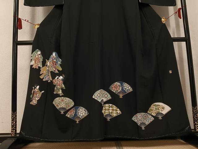 平和屋着物●豪華黒留袖 作家物 女人扇面花文 金彩 正絹 逸品 未使用 AABL1314ph