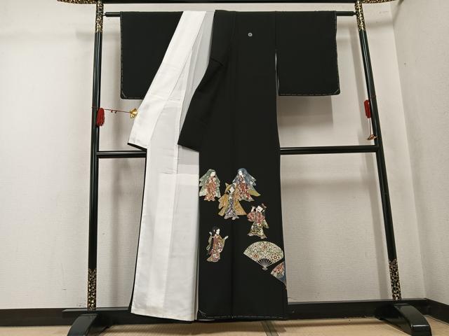 平和屋着物●豪華黒留袖 作家物 女人扇面花文 金彩 正絹 逸品 未使用 AABL1314ph