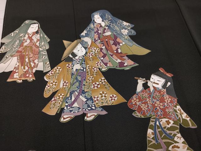 平和屋着物●豪華黒留袖 作家物 女人扇面花文 金彩 正絹 逸品 未使用 AABL1314ph
