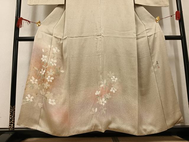 平和屋着物●京友禅の第一人者 松井青々 訪問着 草花文 金彩 正絹 逸品 AABL1316ph