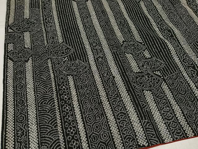 平和屋着物●上質な小紋 総絞り 地紙花文 黒地 正絹 逸品 AABL1318ph