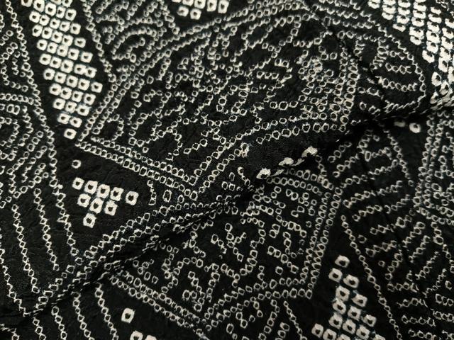 平和屋着物●上質な小紋 総絞り 地紙花文 黒地 正絹 逸品 AABL1318ph