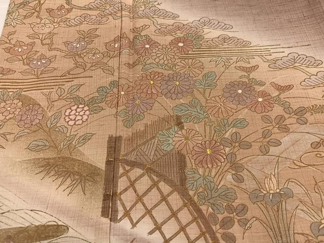 平和屋着物●訪問着 紬地 刺繍 草花文 暈し染め 金彩 正絹 逸品 AABL1319ph