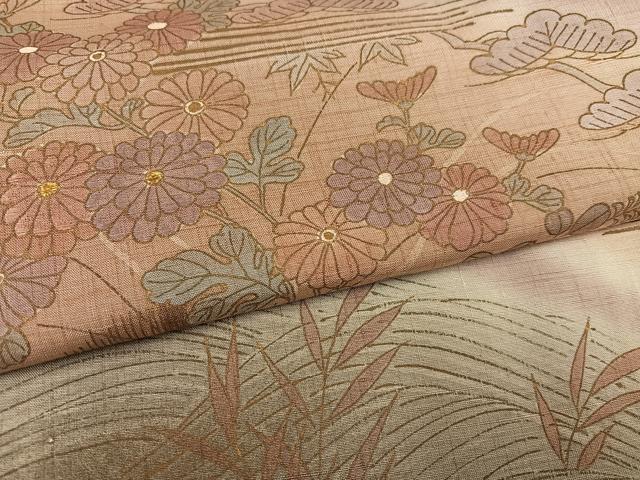 平和屋着物●訪問着 紬地 刺繍 草花文 暈し染め 金彩 正絹 逸品 AABL1319ph