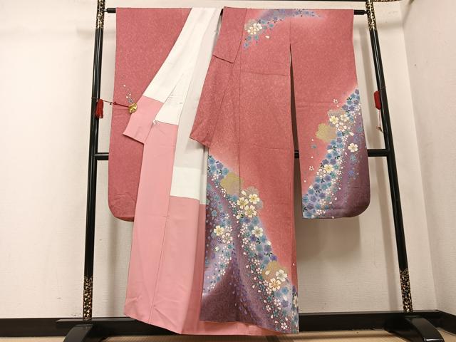 平和屋着物●豪華振袖 駒刺繍 舞花文 暈し染め 金彩 銀通し地 正絹 逸品 AABL1325ph