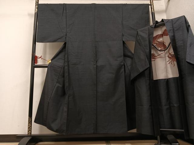 平和屋着物●男性 本場大島紬 アンサンブル 格子 正絹 逸品 AABL1341ph