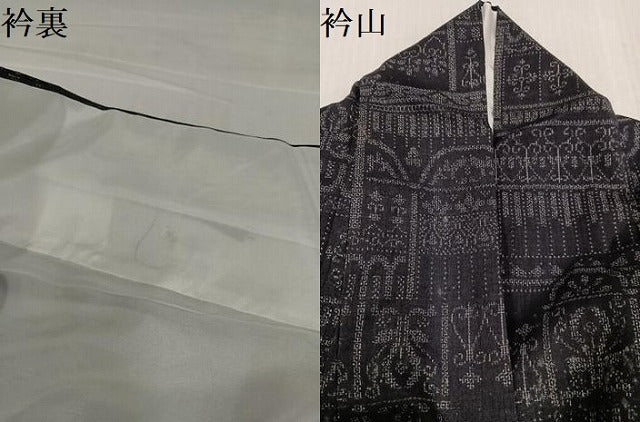 平和屋着物●結城紬 100亀甲 幾何学花文 正絹 逸品 AABL1342ph