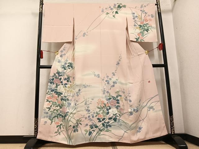 平和屋着物●訪問着 友禅 作家物 草花文 暈し染め 正絹 逸品 未使用 AABL1347ph