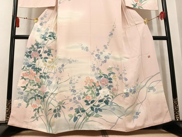 平和屋着物●訪問着 友禅 作家物 草花文 暈し染め 正絹 逸品 未使用 AABL1347ph