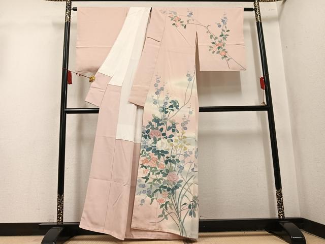 平和屋着物●訪問着 友禅 作家物 草花文 暈し染め 正絹 逸品 未使用 AABL1347ph