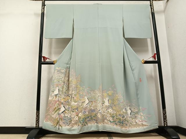 平和屋着物●本加賀友禅作家 百貫華峰 色留袖 群れ鶴草花文 暈し染め 正絹 逸品 AABL1352ph