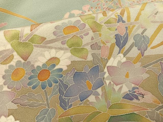 平和屋着物●本加賀友禅作家 百貫華峰 色留袖 群れ鶴草花文 暈し染め 正絹 逸品 AABL1352ph