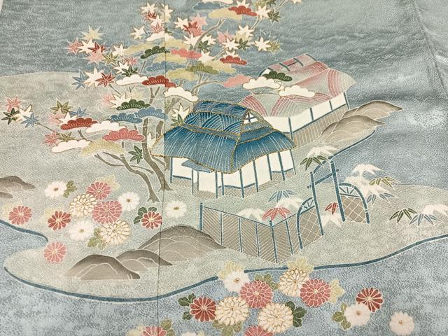 平和屋着物●訪問着 刺繍 松竹梅風景文 金彩 正絹 逸品 AABL1356ph
