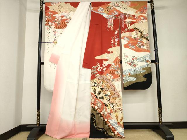平和屋着物●豪華振袖 駒刺繍 片輪車吉祥文 正絹 逸品 AABL1361ck